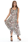 Hanezza Asymmetric Cut Floral Pattern Chiffon Dress in Cotton Viscose