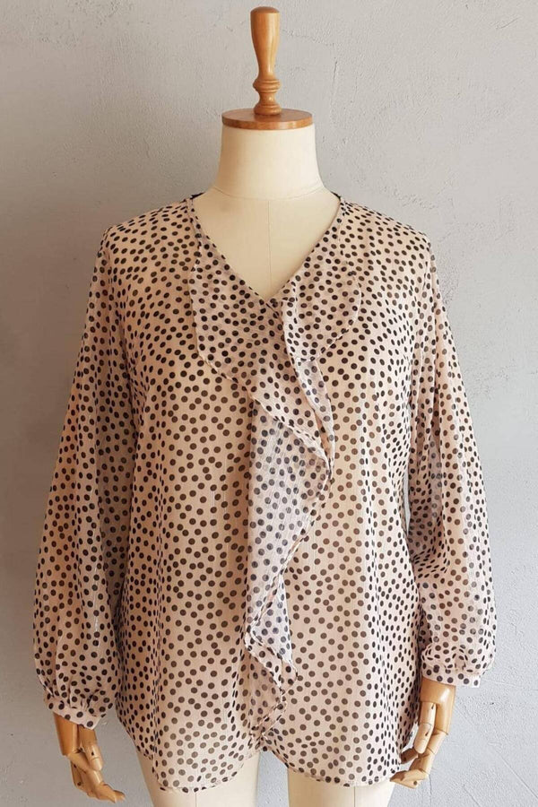 Büyük Beden Kadın  Şifon Fırfırlı Bluz - Astarlı