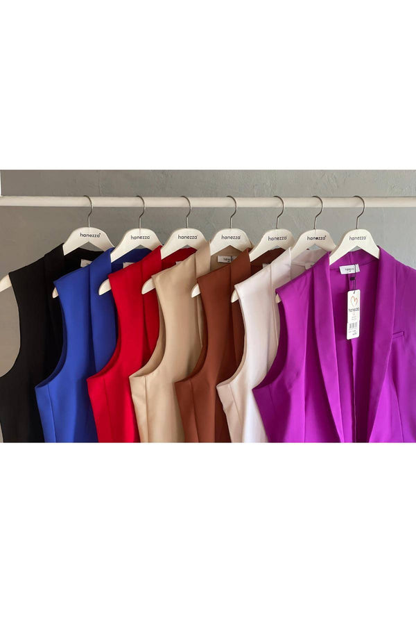 Büyük Beden Blazer Yelek - Atlas Kumaş