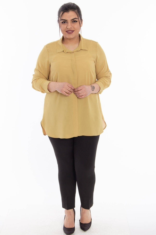 Plus Size Women's Terracotta Hidden Placket Wrinkle-Free Woven Shirt