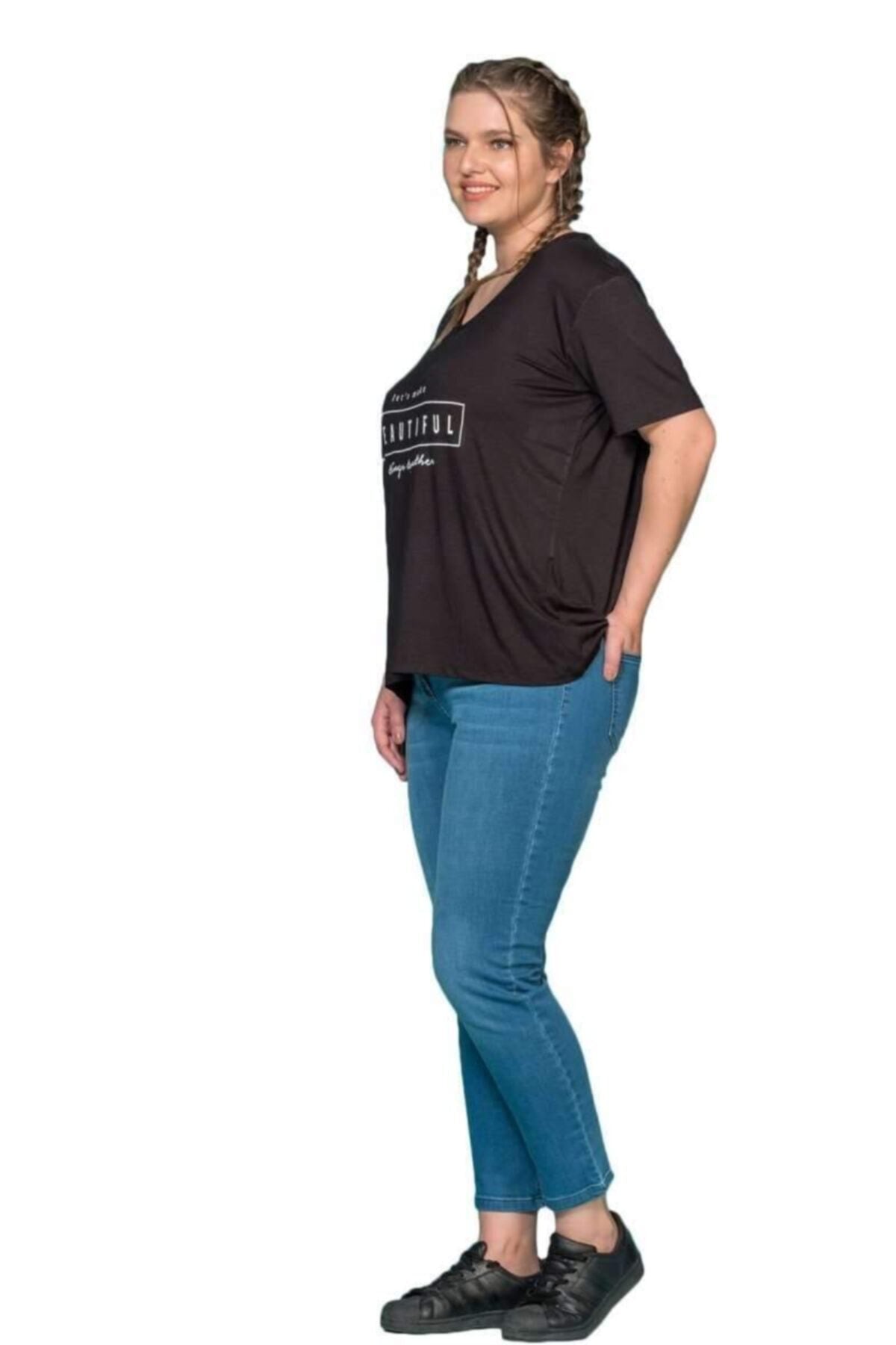 V Yaka Baskılı T-shirt - Beyaz