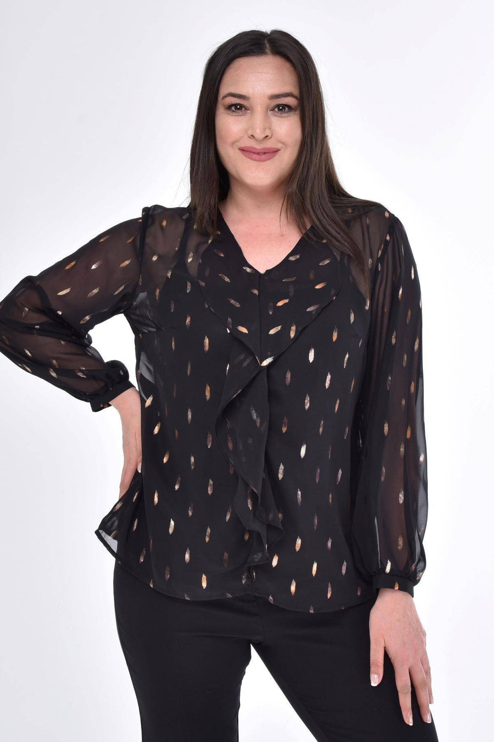 Büyük Beden Kadın  Şifon Fırfırlı Bluz - Astarlı - Image 62