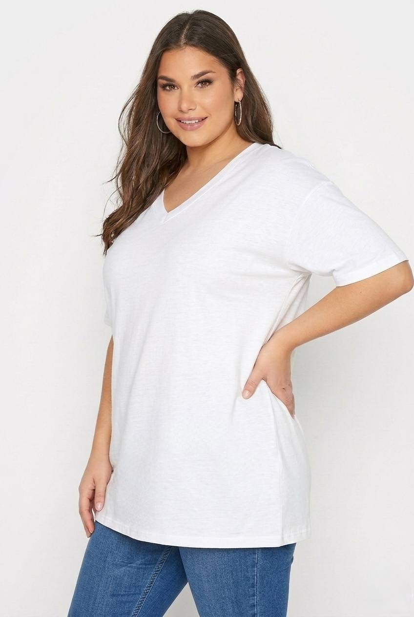 Büyük Beden Kadın Lila V Yaka Pamuklu Viskon T-Shirt - Image 2