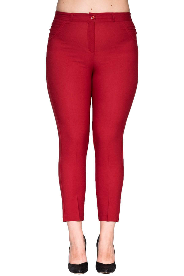 Plus Size High-Waist Lycra Cream Ankle-Length Atlas Trousers