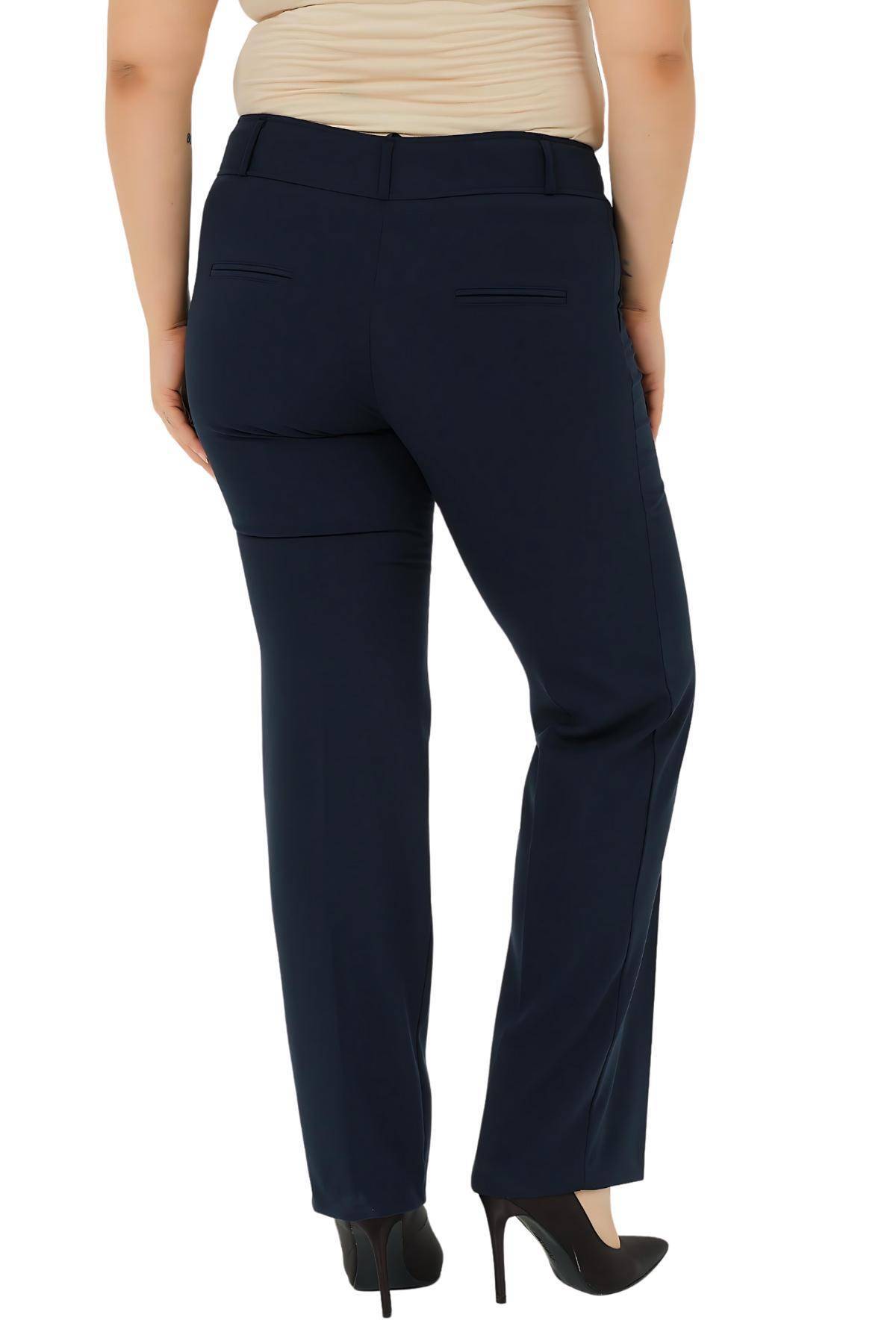 Pantalon Femme Grande Taille à Taille Haute en Lycra Anthracite Coupe Droite