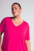 Damen-T-Shirt aus Baumwolle und Viskose mit V-Ausschnitt und Seitenschlitzen, große Größen