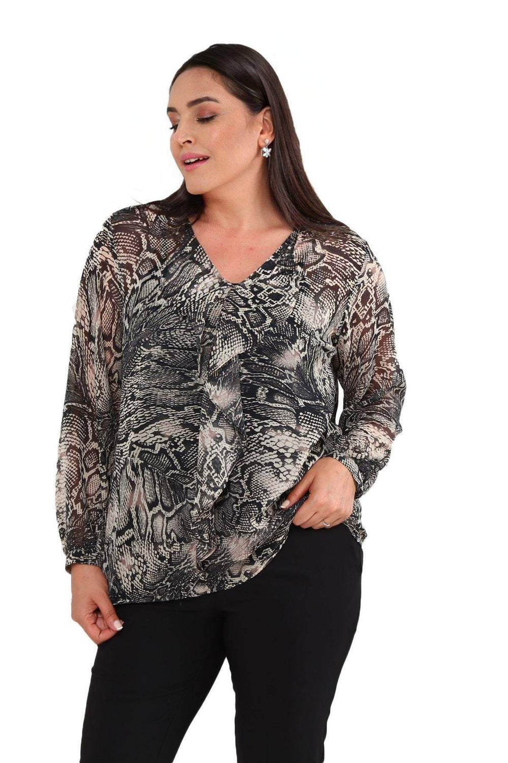 Büyük Beden Kadın  Şifon Fırfırlı Bluz - Astarlı - Image 87