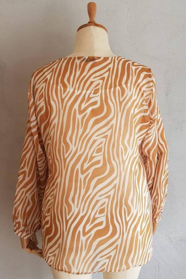 Büyük Beden Kadın  Şifon Fırfırlı Bluz - Astarlı