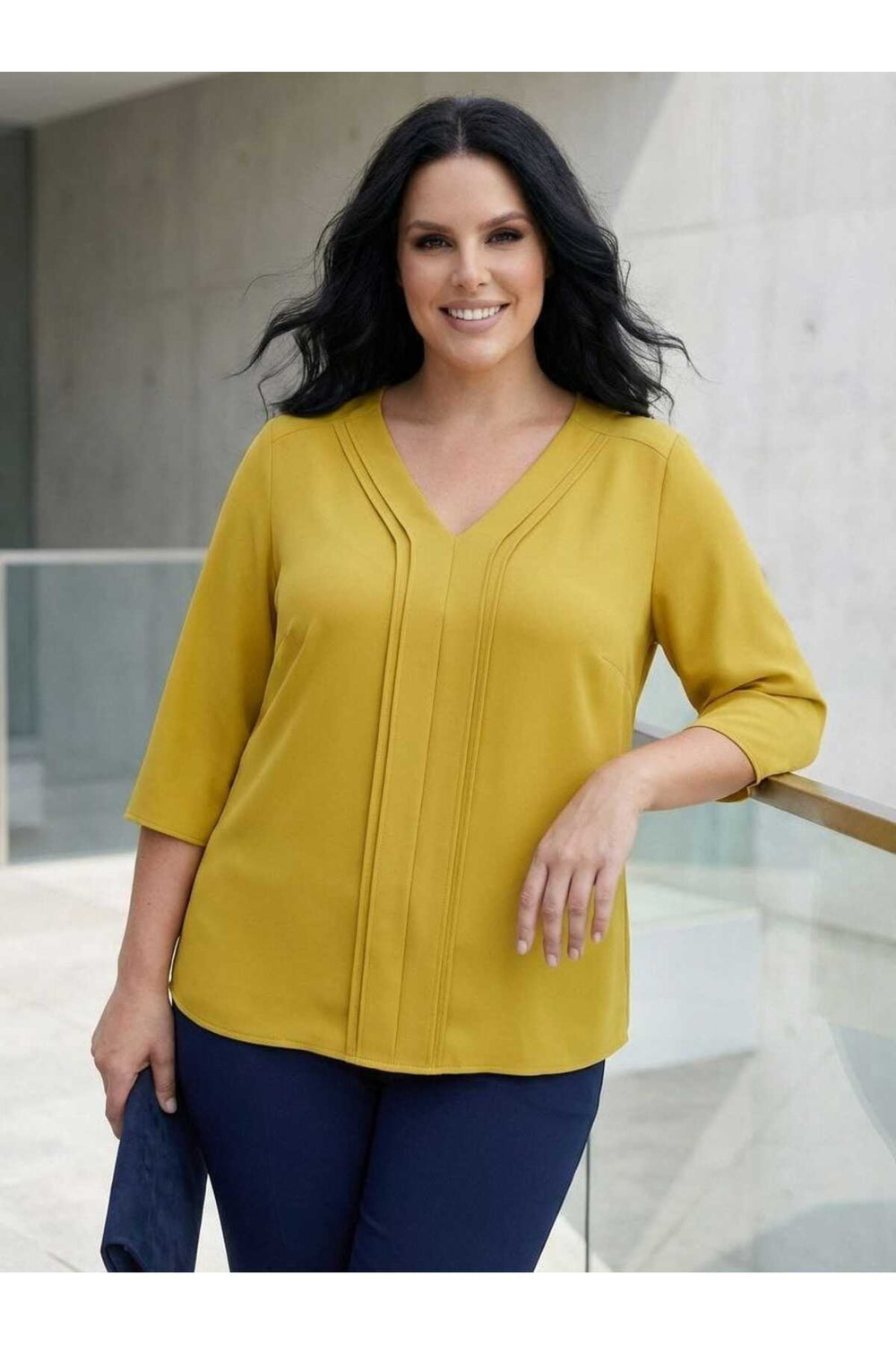 Büyük Beden Şık V Yaka Nervur Detaylı Jessica Krep Bluz - Image 43
