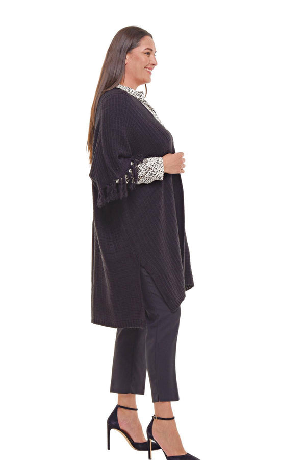 Plus Size Hooded Acrylic Knit Poncho - Oversized Outerwear