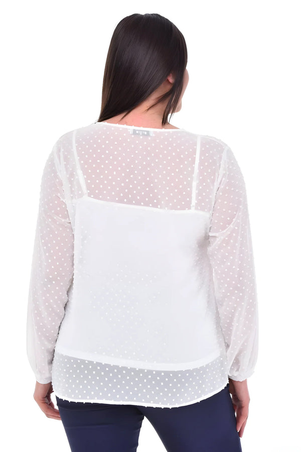 Büyük Beden Kadın  Şifon Fırfırlı Bluz - Astarlı