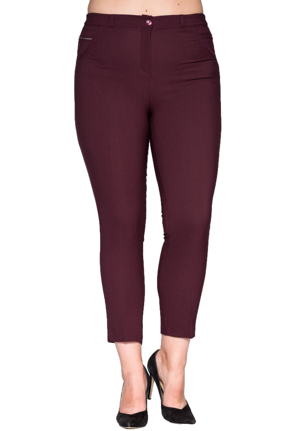 Plus Size High-Waist Lycra Cream Ankle-Length Atlas Trousers - Image 60