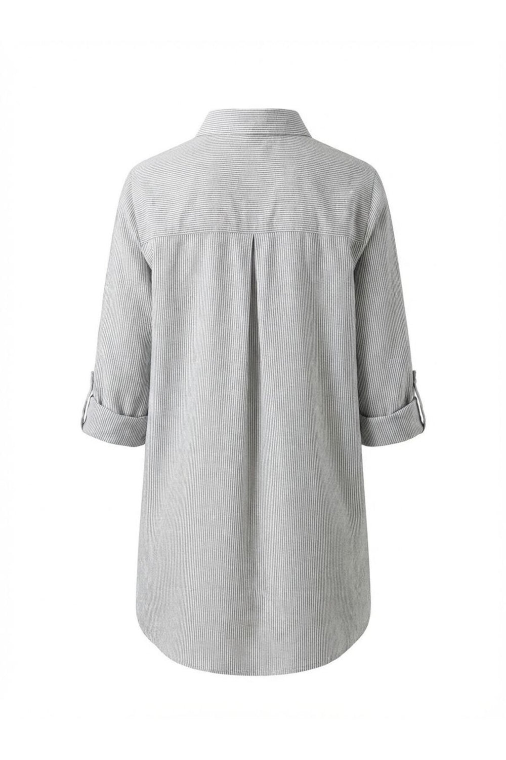 Plus Size Women's Striped Cotton Linen Long Sleeve Shirt - Image 7