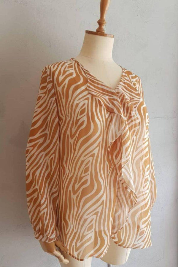 Büyük Beden Kadın  Şifon Fırfırlı Bluz - Astarlı