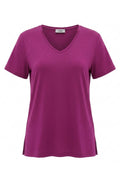 Damen-T-Shirt aus Baumwolle und Viskose mit V-Ausschnitt und Seitenschlitzen, große Größen