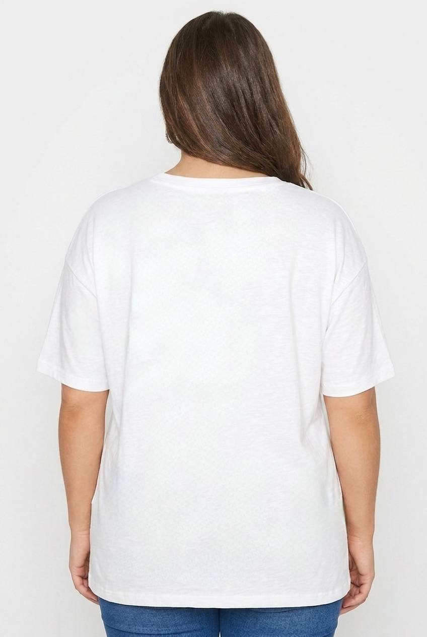 Büyük Beden Kadın Lila V Yaka Pamuklu Viskon T-Shirt - Image 3