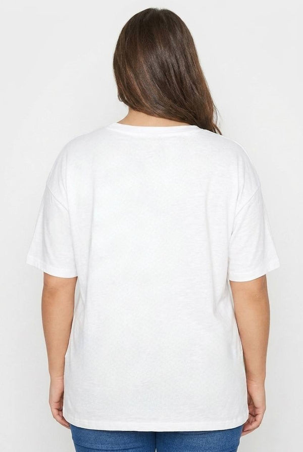 Büyük Beden Kadın Lila V Yaka Pamuklu Viskon T-Shirt