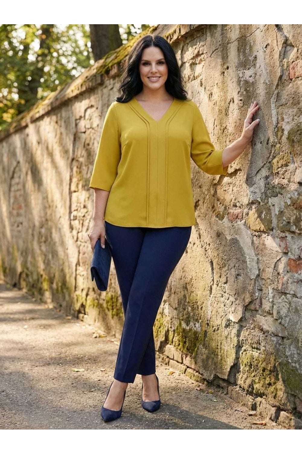Büyük Beden Şık V Yaka Nervur Detaylı Jessica Krep Bluz - Image 46