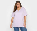 Damen-T-Shirt in Lila mit V-Ausschnitt aus Baumwolle und Viskose in großen Größen