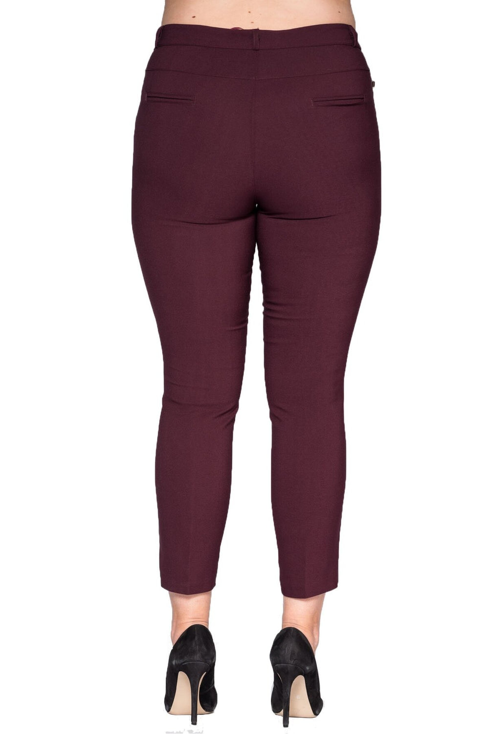 Plus Size High-Waist Lycra Cream Ankle-Length Atlas Trousers - Image 63