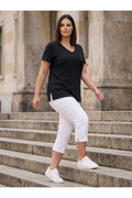 Damen-T-Shirt aus Baumwolle und Viskose mit V-Ausschnitt und Seitenschlitzen, große Größen