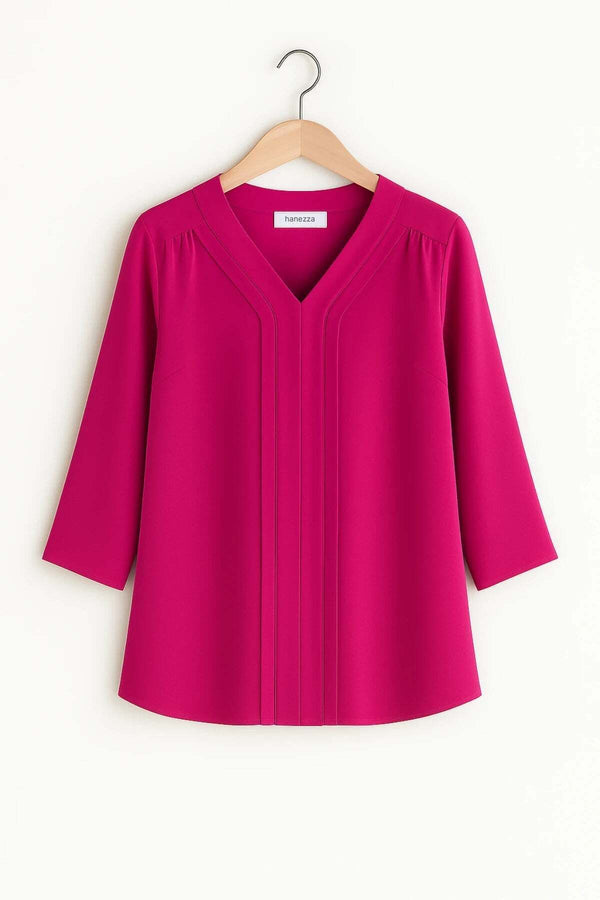 Plus Size Elegant V-Neck Pintuck Detail Jessica Crepe Blouse