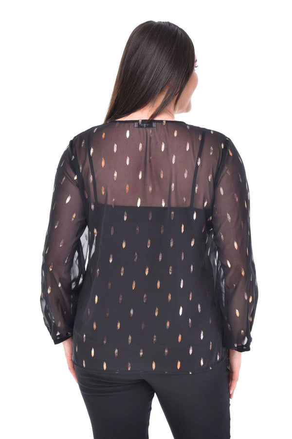 Büyük Beden Kadın  Şifon Fırfırlı Bluz - Astarlı