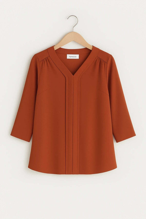 Plus Size Elegant V-Neck Pintuck Detail Jessica Crepe Blouse