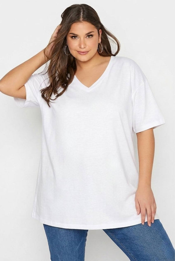 Büyük Beden Kadın Lila V Yaka Pamuklu Viskon T-Shirt