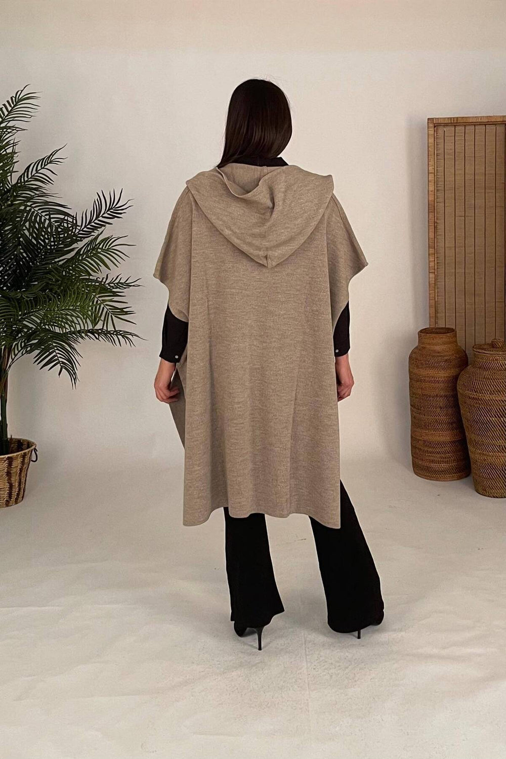 Plus Size Hooded Acrylic Knit Poncho - Oversized Outerwear - Image 12