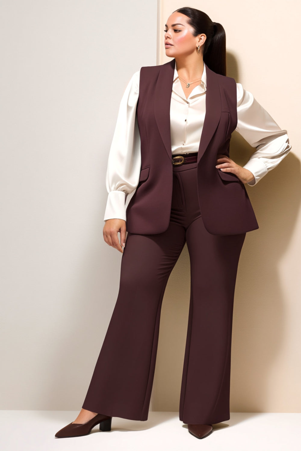 Büyük Beden Blazer Yelek - Atlas Kumaş - Image 31