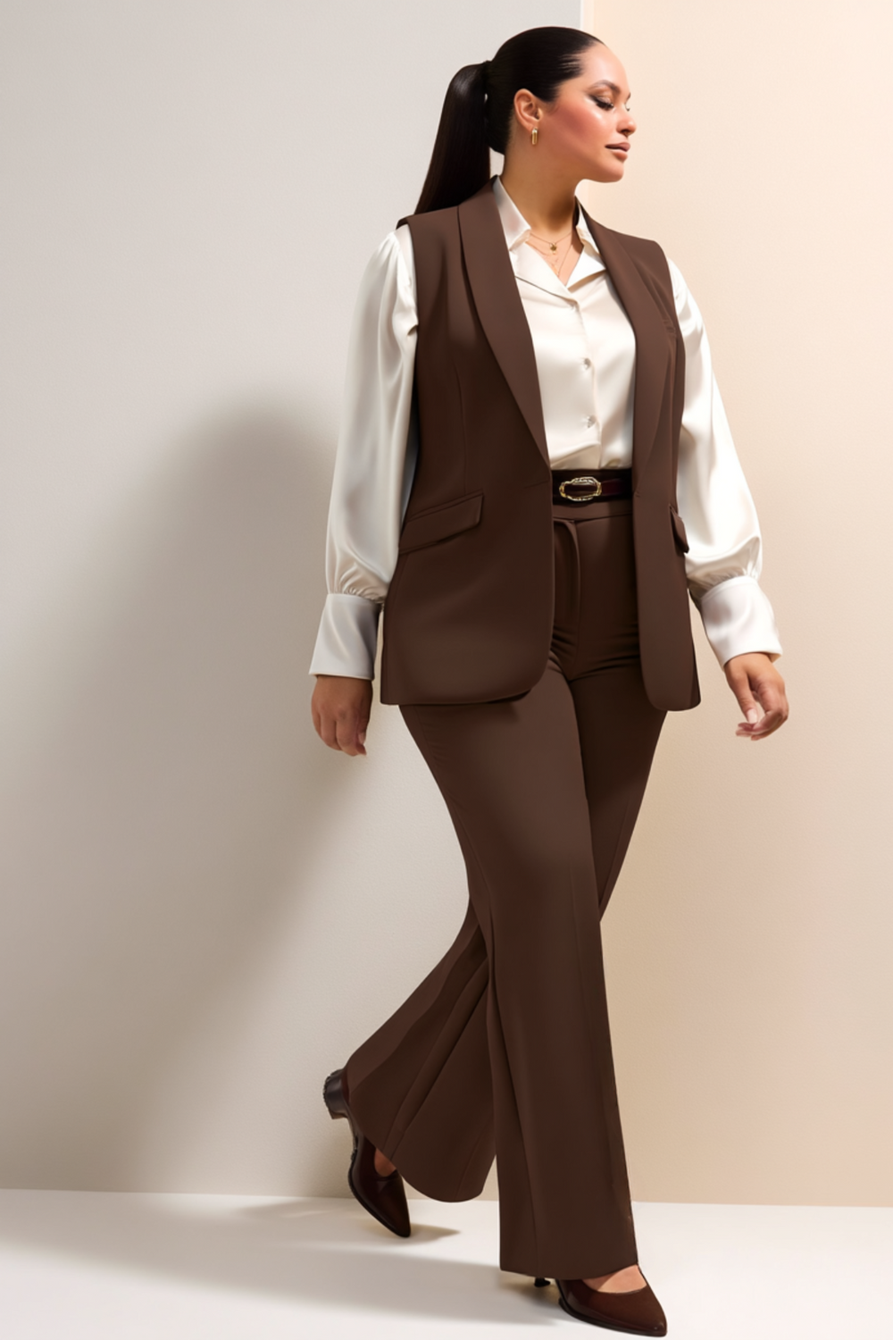 Büyük Beden Blazer Yelek - Atlas Kumaş - Image 15