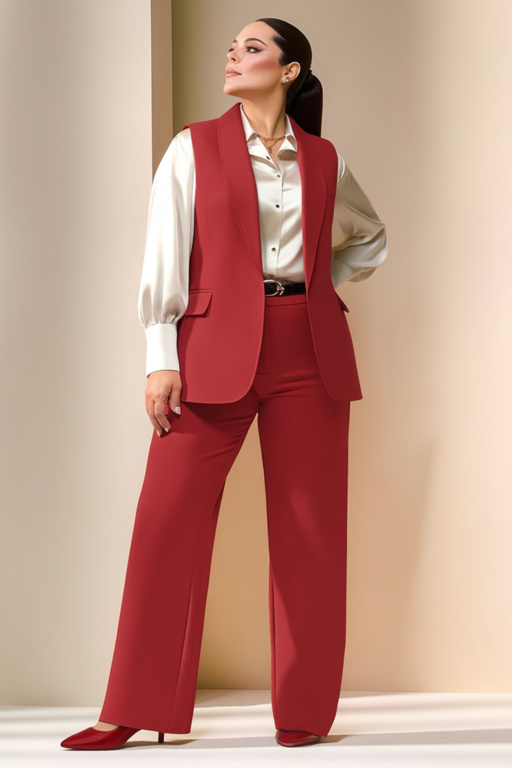 Büyük Beden Blazer Yelek - Atlas Kumaş - Image 18