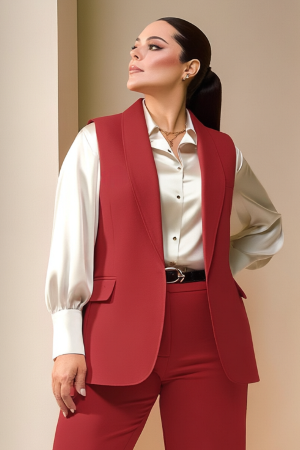 Büyük Beden Blazer Yelek - Atlas Kumaş - Image 17