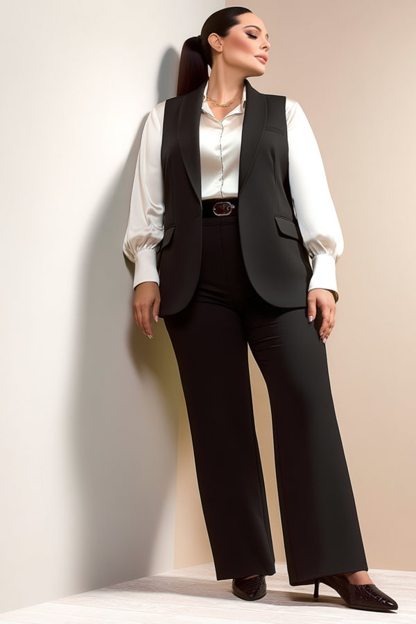 Büyük Beden Blazer Yelek - Atlas Kumaş