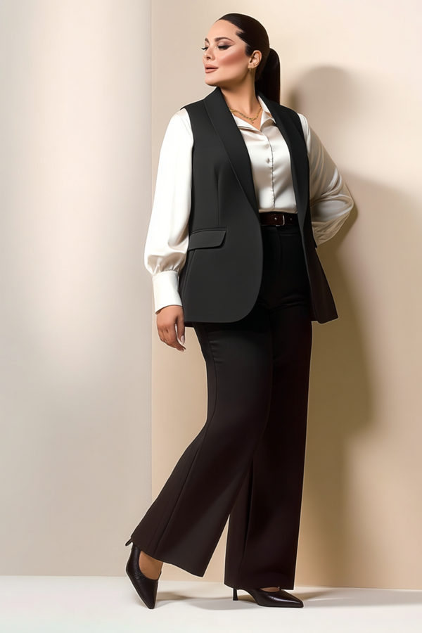 Büyük Beden Blazer Yelek - Atlas Kumaş