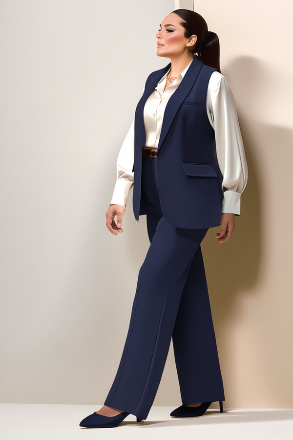 Büyük Beden Blazer Yelek - Atlas Kumaş