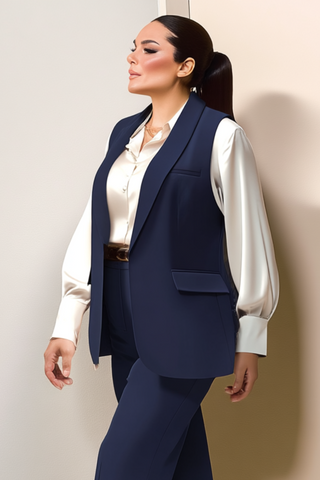 Büyük Beden Blazer Yelek - Atlas Kumaş