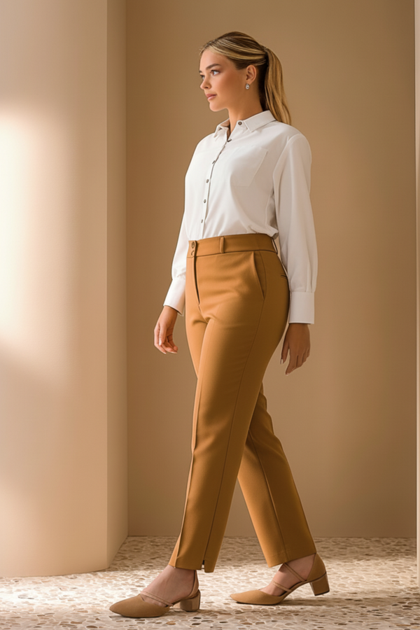 High-waisted black stretchy pants for women in plus sizes by hanezza, ideal for daily wear.