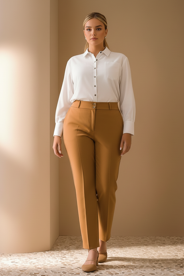 Büyük Beden Kadın Yüksek Bel Kumaş Pantolon