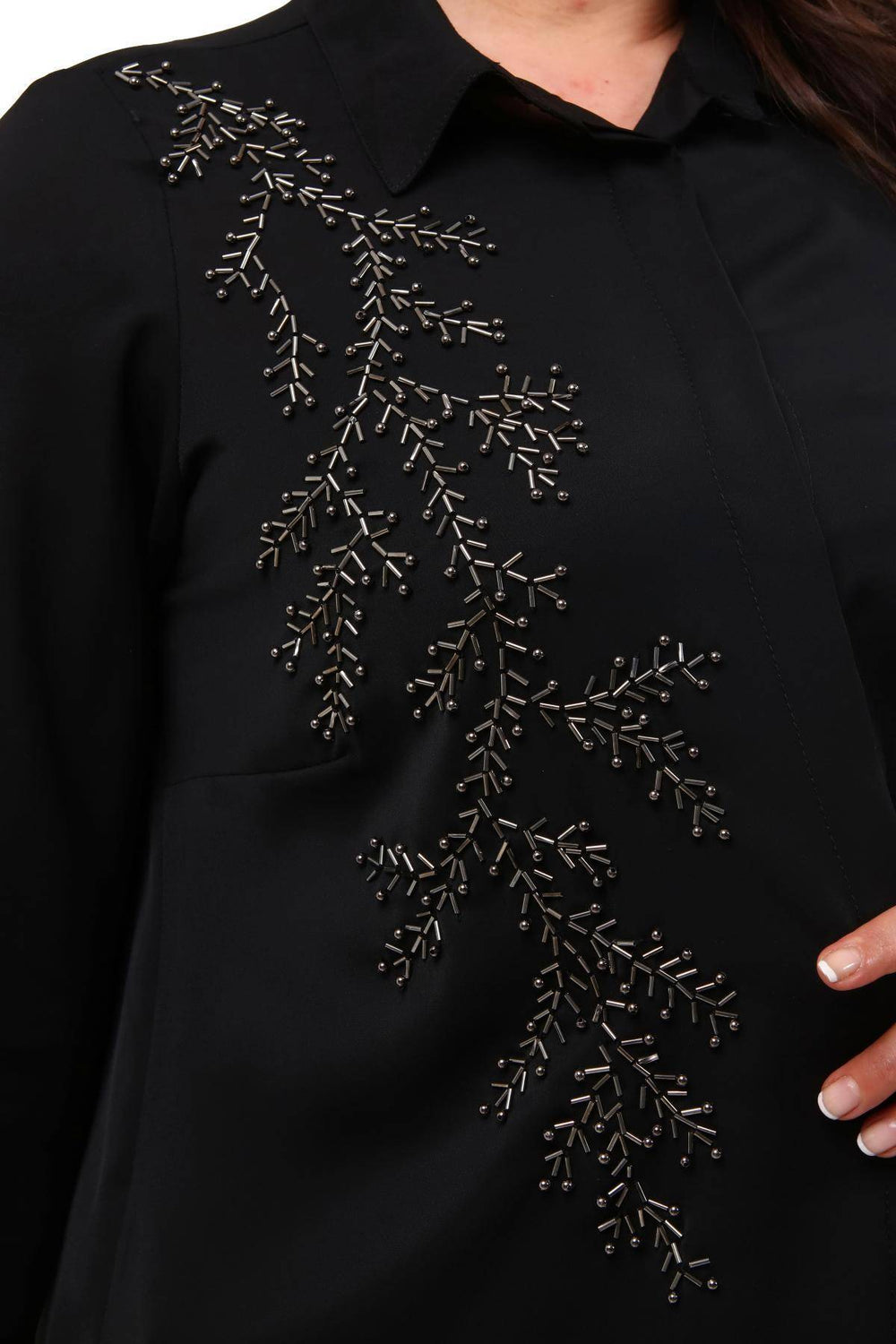 Plus Size Women's Saxe Blue Bead-Embellished Woven Shirt - Image 24