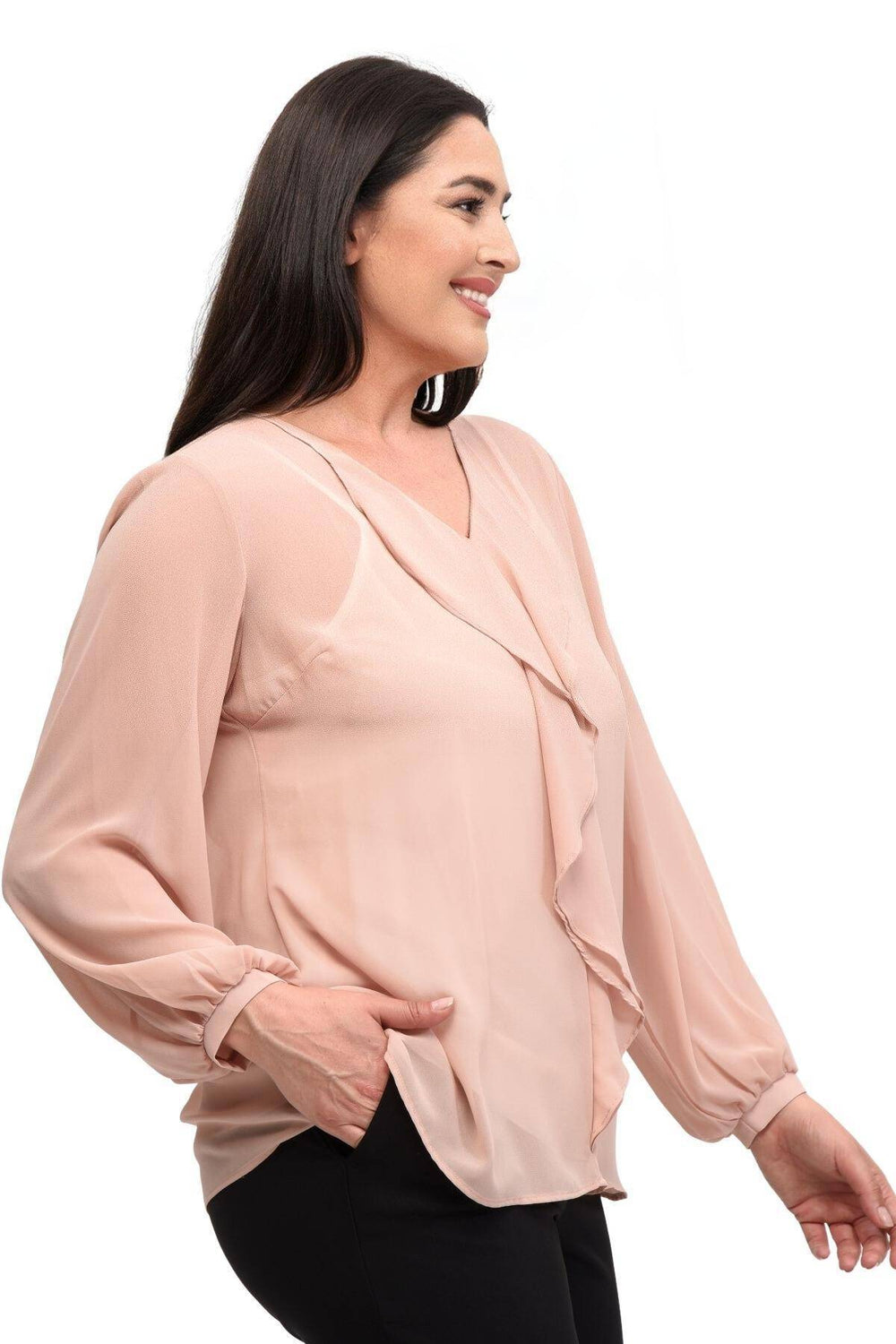 Büyük Beden Kadın  Şifon Fırfırlı Bluz - Astarlı - Image 19