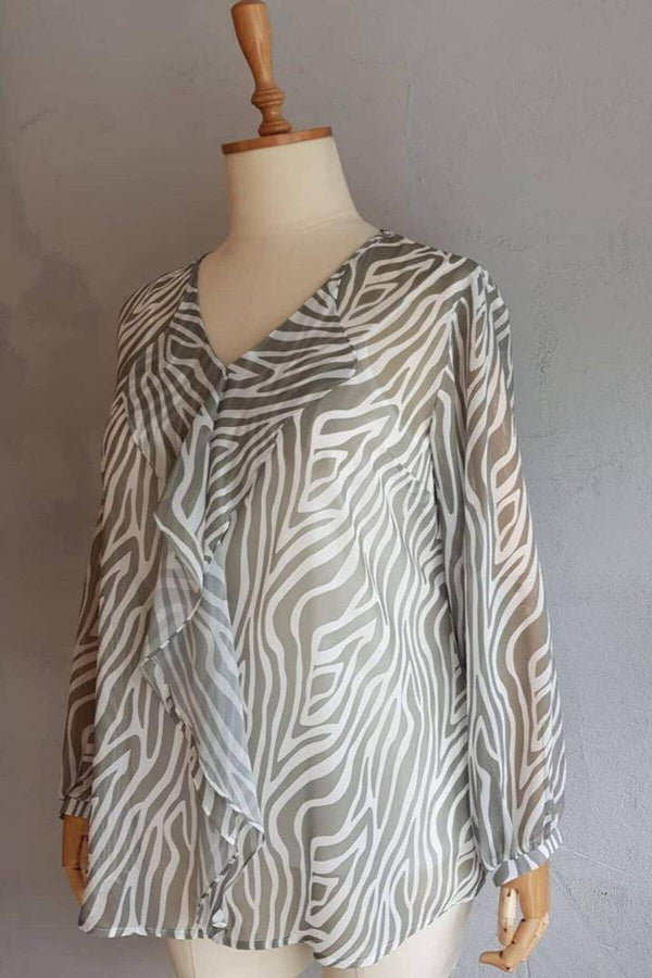 Büyük Beden Kadın  Şifon Fırfırlı Bluz - Astarlı