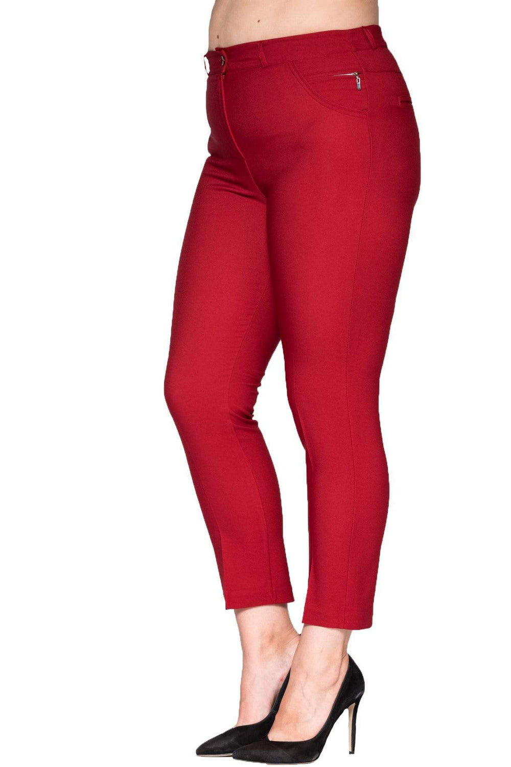 Plus Size High-Waist Lycra Cream Ankle-Length Atlas Trousers - Image 56