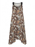 Hanezza Asymmetric Cut Floral Pattern Chiffon Dress in Cotton Viscose