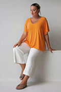 Damen-T-Shirt aus Baumwolle und Viskose mit V-Ausschnitt und Seitenschlitzen, große Größen