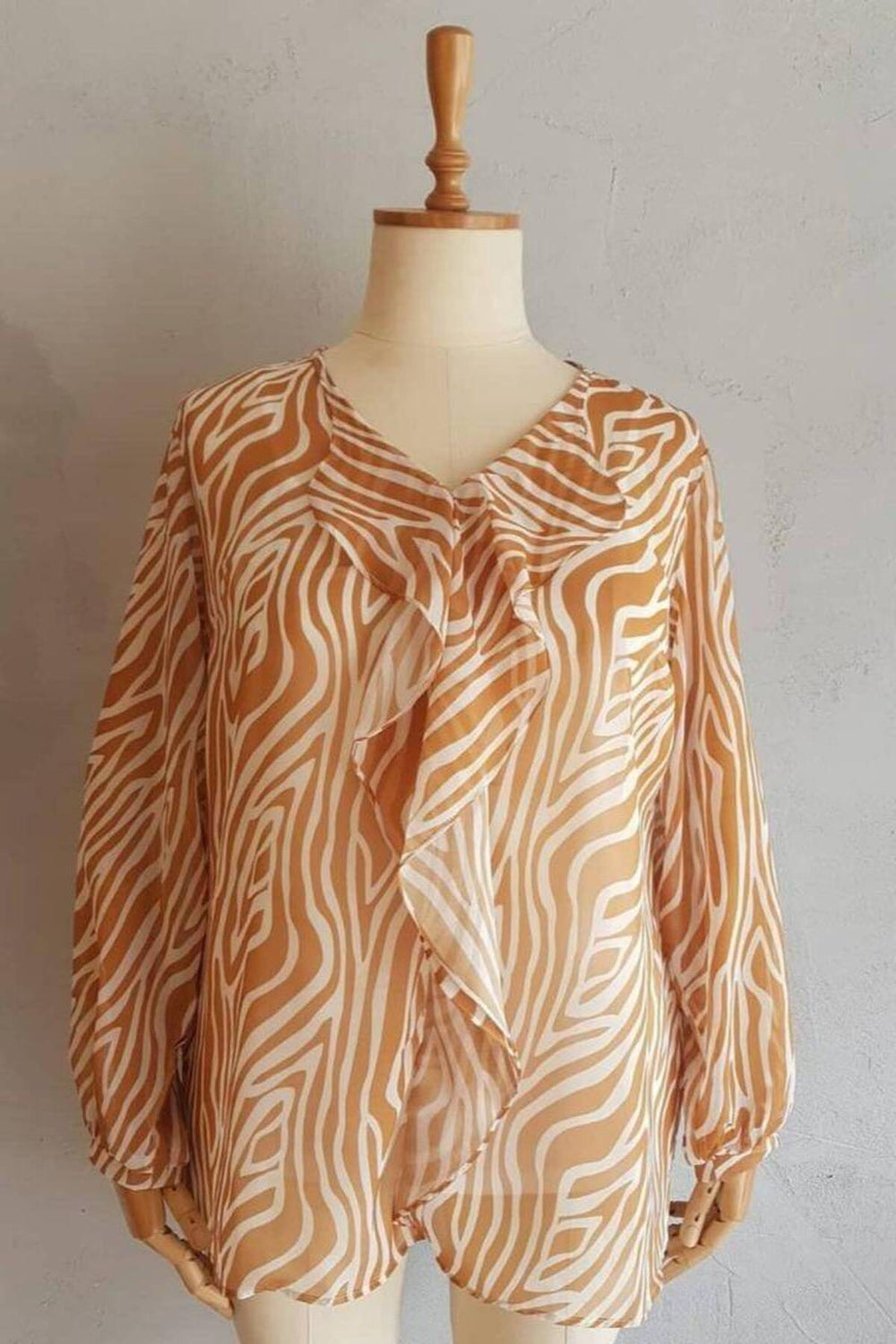 Büyük Beden Kadın  Şifon Fırfırlı Bluz - Astarlı - Image 80