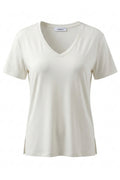 Damen-T-Shirt aus Baumwolle und Viskose mit V-Ausschnitt und Seitenschlitzen, große Größen