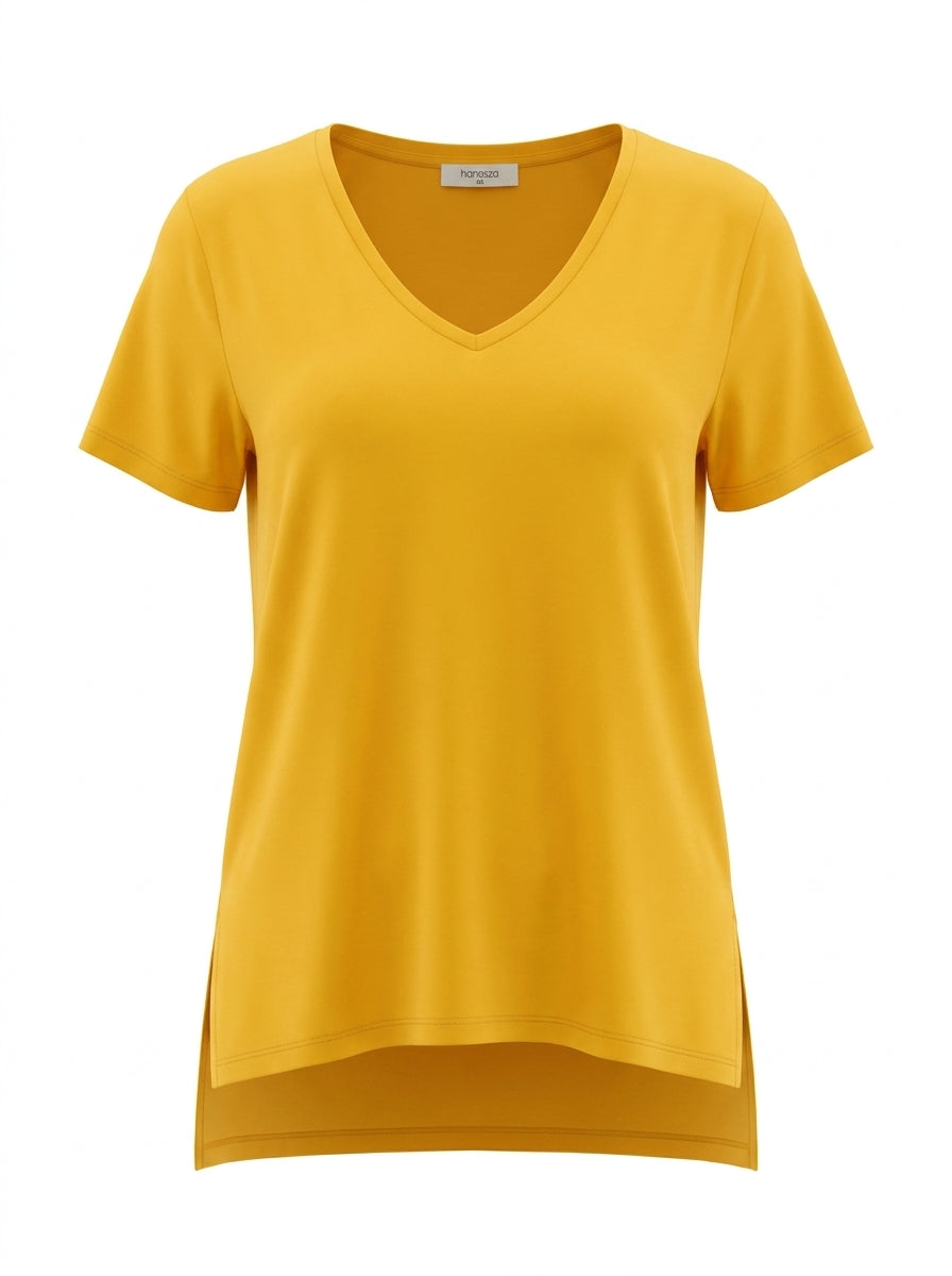 Kadın Büyük Beden V Yaka Yanı Yırtmaçlı  Pamuklu Viskon T- Shirt ( Serifikalı Kumaş ) - Image 43