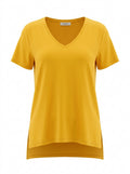 Damen-T-Shirt aus Baumwolle und Viskose mit V-Ausschnitt und Seitenschlitzen, große Größen